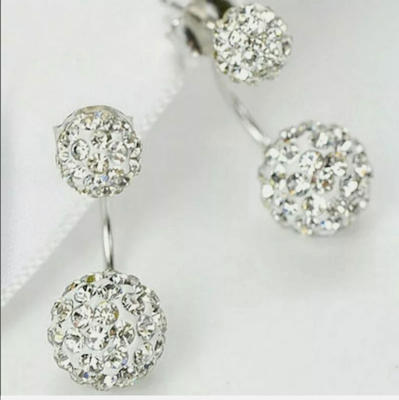New Double Crystal Ball 925 Silver Earrings. - Picture 9 of 15